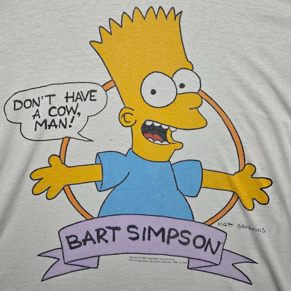 Vintage 1990 The Simpsons Bart Simpson Don't Have A Cow Man T-Shirt Gray SSI